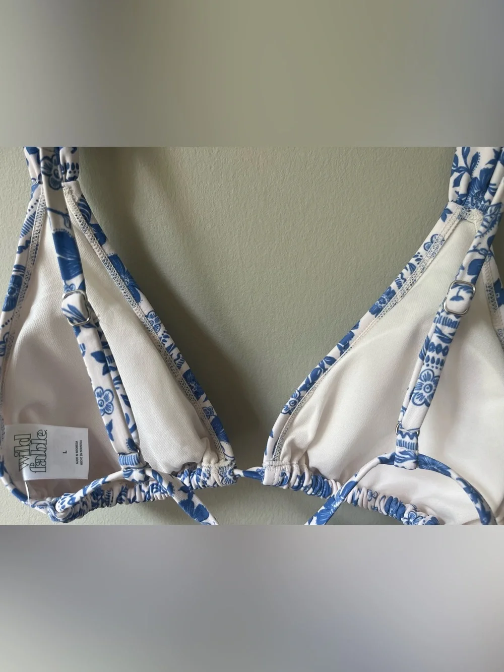 Wild Fable White and Blue Floral Triangle Bikini Top Large